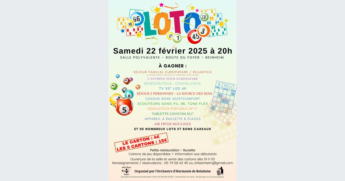 LotoBingo 2025 Beinheim Salle polyvalente date, horaires, tarifs