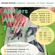 Ateliers Arts Textiles découvertes en ateliers de 3 hrs ou à la journée.