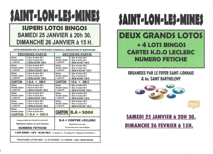 deux grands lotos bingos avec numéro fétiche