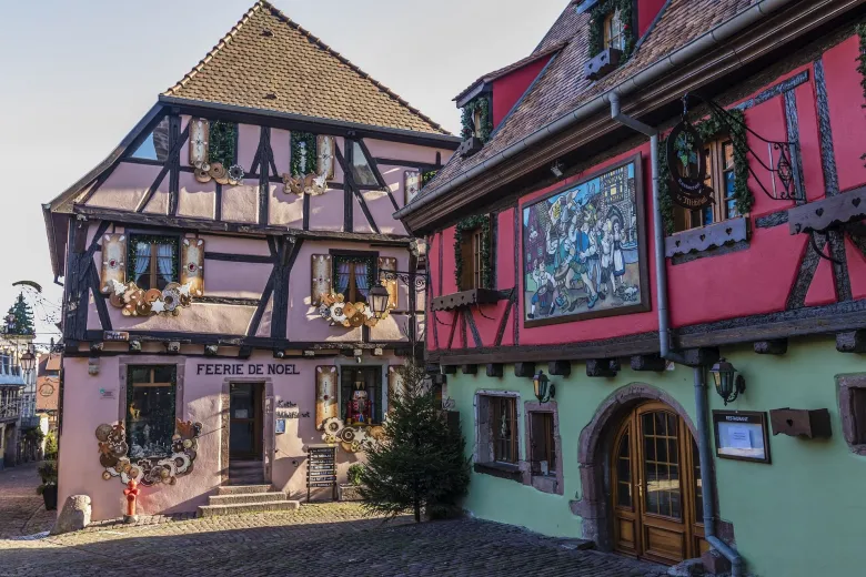 Les maisons à colombages dans les rues de Riquewihr