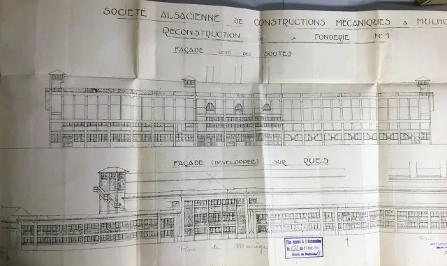 Les plans façade de la Fonderie à sa reconstruction