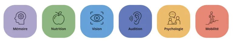 Les 6 domaines testés par le programme ICOPE