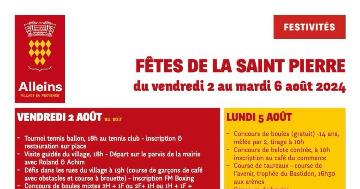 Fêtes de la SaintPierre Alleins 2024 date, horaires, programme, tarifs