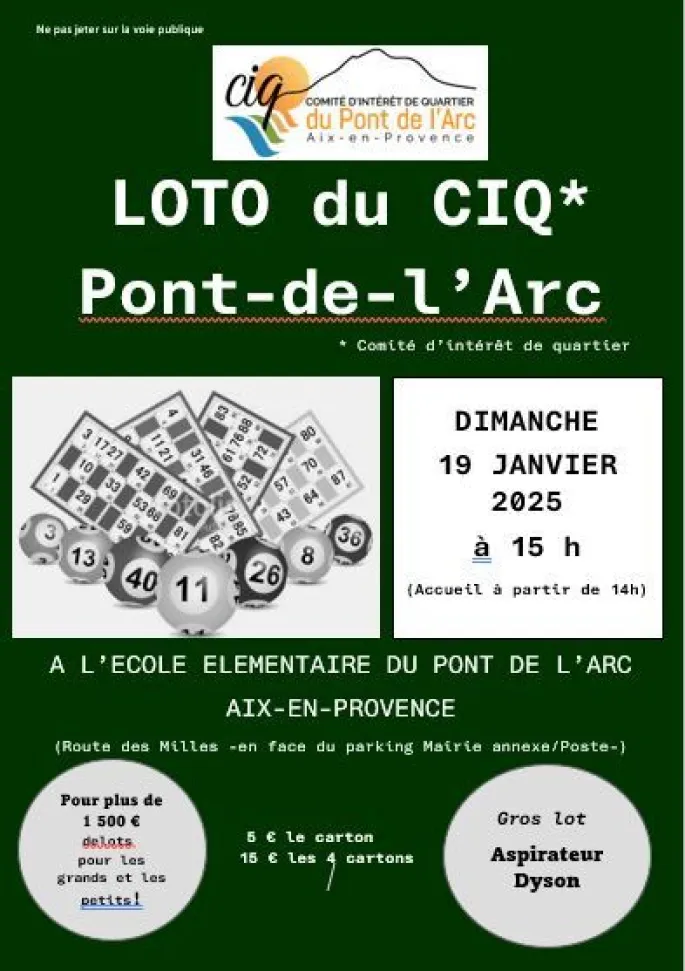 Loto du CIQ du Pont de l'Arc AixenProvence 2025 date, horaires