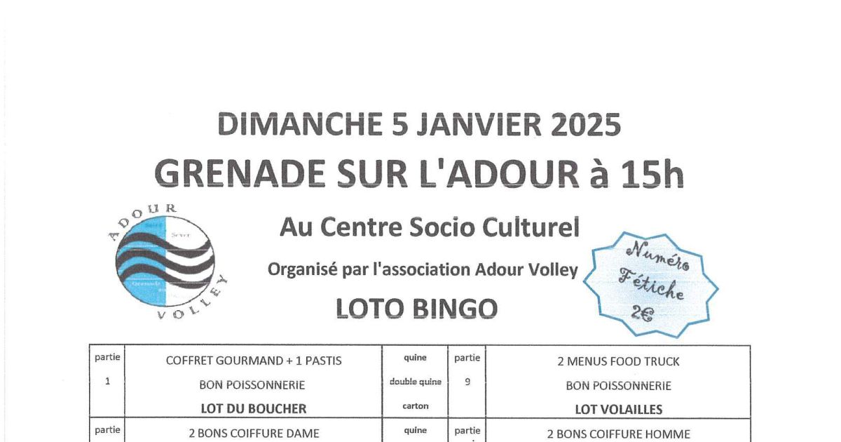 Loto du nouvel an Grenadesurl'Adour 2025 date, horaires, programme