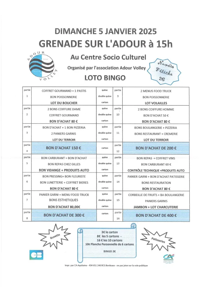 Loto du nouvel an Grenadesurl'Adour 2025 date, horaires, programme