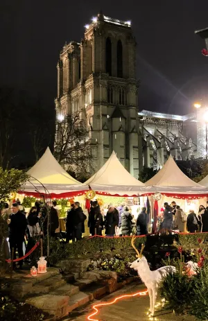 Vue sur la cathédrale illuminée (Marché de Noël Paris Notre-Dame)