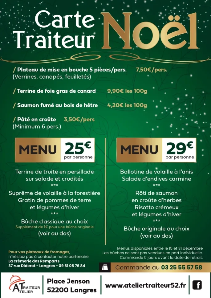 Menu Noël A Emorter - L'Atelier Traiteur