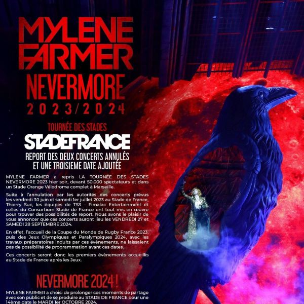 Concert Mylène Farmer Nevermore à Paris 2024 Stade de France SaintDenis places