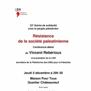 Résistance de la société palestinienne : une conférence-débat de Vincent Rebérioux, vice-président de la LDH.