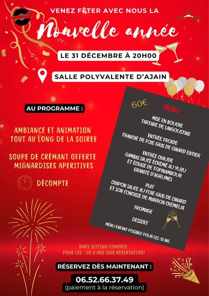 Réveillon de la Saint Sylvestre Ajain 2024 date, horaires, programme