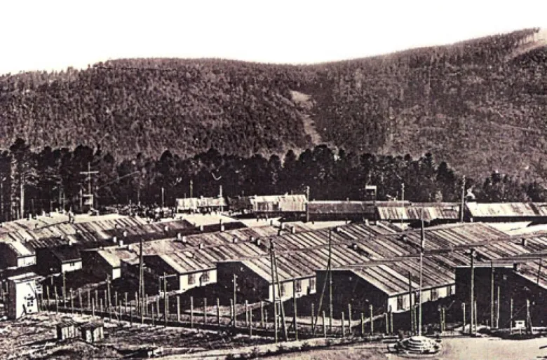 Vue d'ensemble du camp avant destruction des baraques